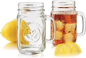 500ml 2er Glas Trinkgläser Mit Deckel, Vintage Einmachgläser,Bubble Tea Becher, Wide Mouth Henkelglas Wiederverwendbar Aufbewahrung Smoothie Müsli Oats Dessert Coffee Joghurt, in Küchen, Partys