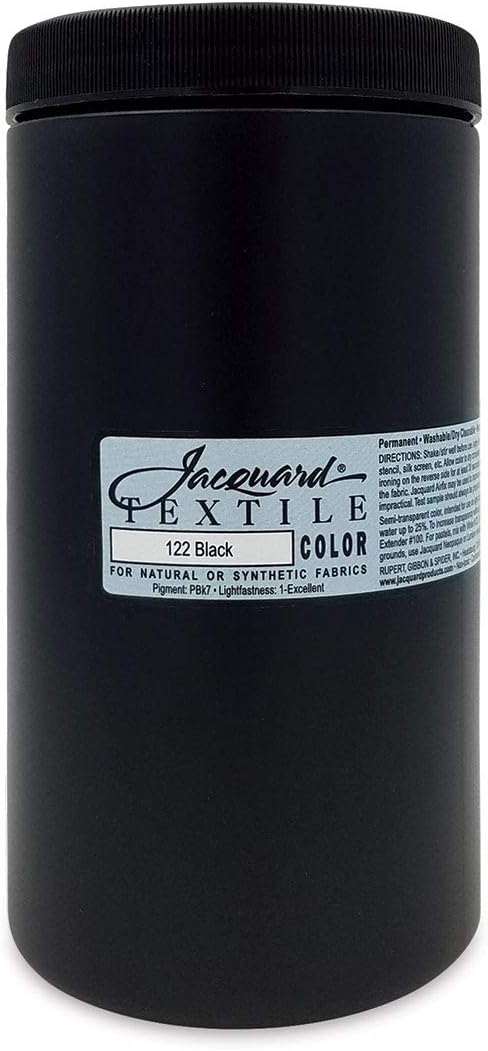 Jacquard Textile Color Black - Permanent Fabric Paint for Clothes, Furniture Upholstery, Shoes or Tote Bags  Indoor & Outdoor Fabric Paint  32 Oz Jar, Upholstery Fabric Paint