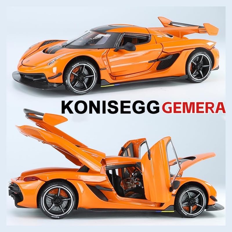 Image of 1:24 Koenigseggg Jesko Sport Alloy Metal Pull Back Die-cast Car Openable Doors and Light Music Toy Car for Kids (1:24 Koenigsegg - Orange)