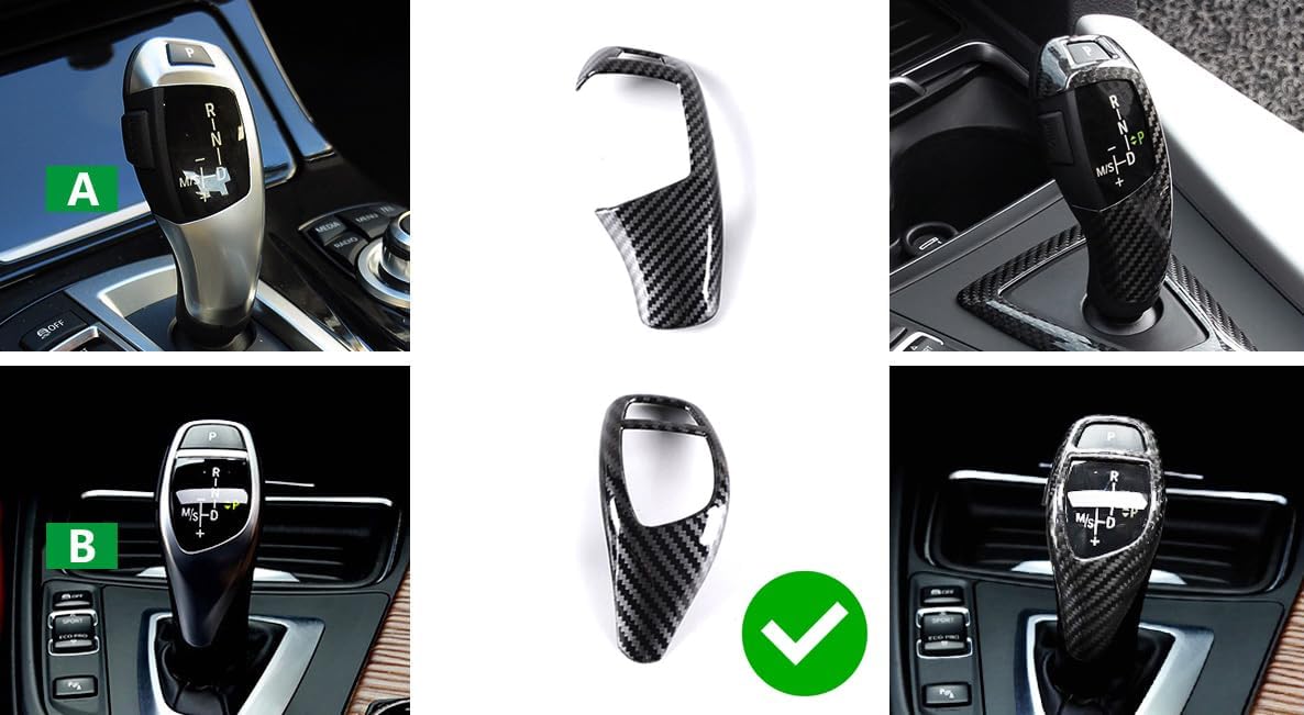 iJDMTOY Glossy Black Carbon Fiber Pattern Shift Knob Cover Shell Compatible with BMW Fxx 2 3 4 5 6 Series X3 X4 X5 X6 Performance Sports Shifter