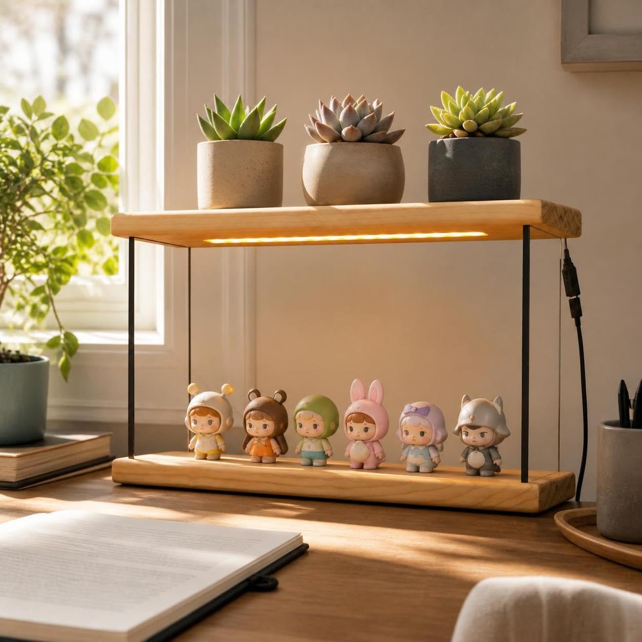 CALANDIS Wooden Succulent Plant Stand with Full Spectrum Grow