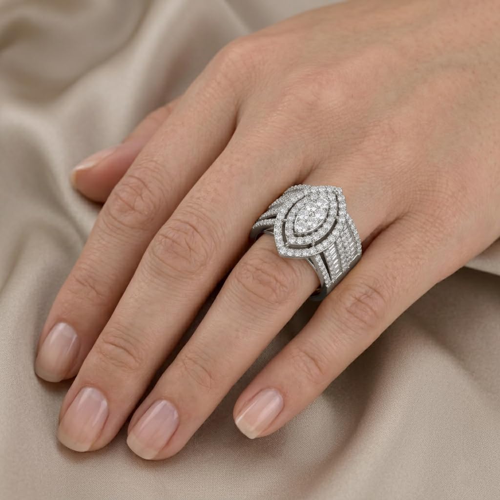 Marquise Bridal Set Ring for Women, 1.70 Carat (ctw) Lab Created Moissanite Vintage Style Wedding Ring In 10K / 14K Solid Gold or 14K Gold Plated 925 Sterling Silver Jewelry for Her