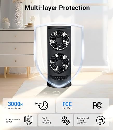 Miniatura 5 de Ventilador de torre personal para dormitorio, ventilador de mesa de escritorio portátil, ventilador de pie de enfriamiento de 3 velocidades con