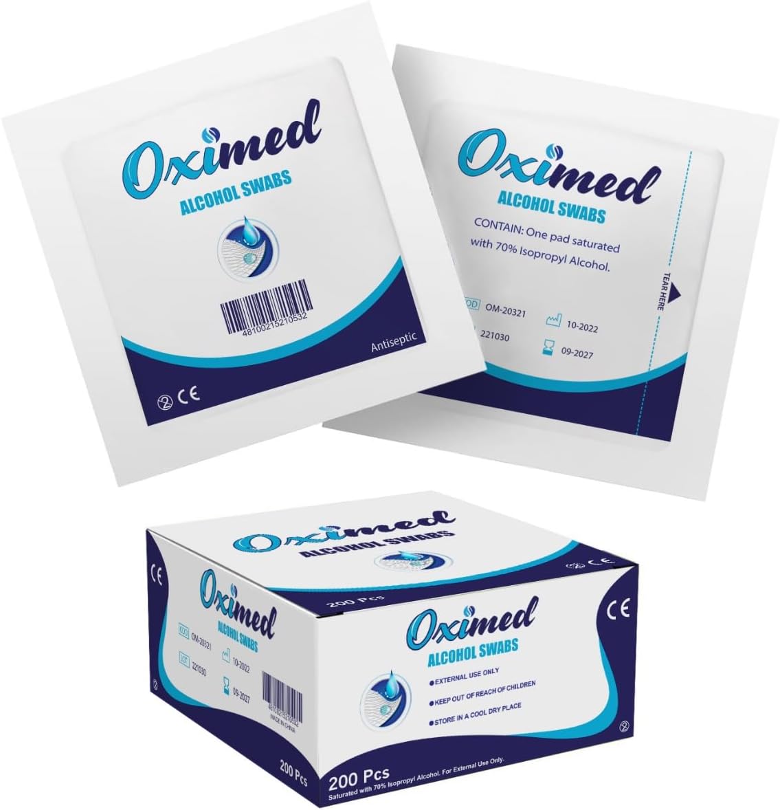 Alcohol Swab Pads/Sterile Wipes(200 pcs/Pack) Medical-Grade, Individually-Wrapped, Isopropyl Cotton Swabs| Disposable,Alcohol prep pads,Latex Free & Antiseptic| for First-Aid Kits.