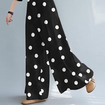 Women's Wide Leg Casual Printed Elastic Waist Pants Autumn Beach Bag