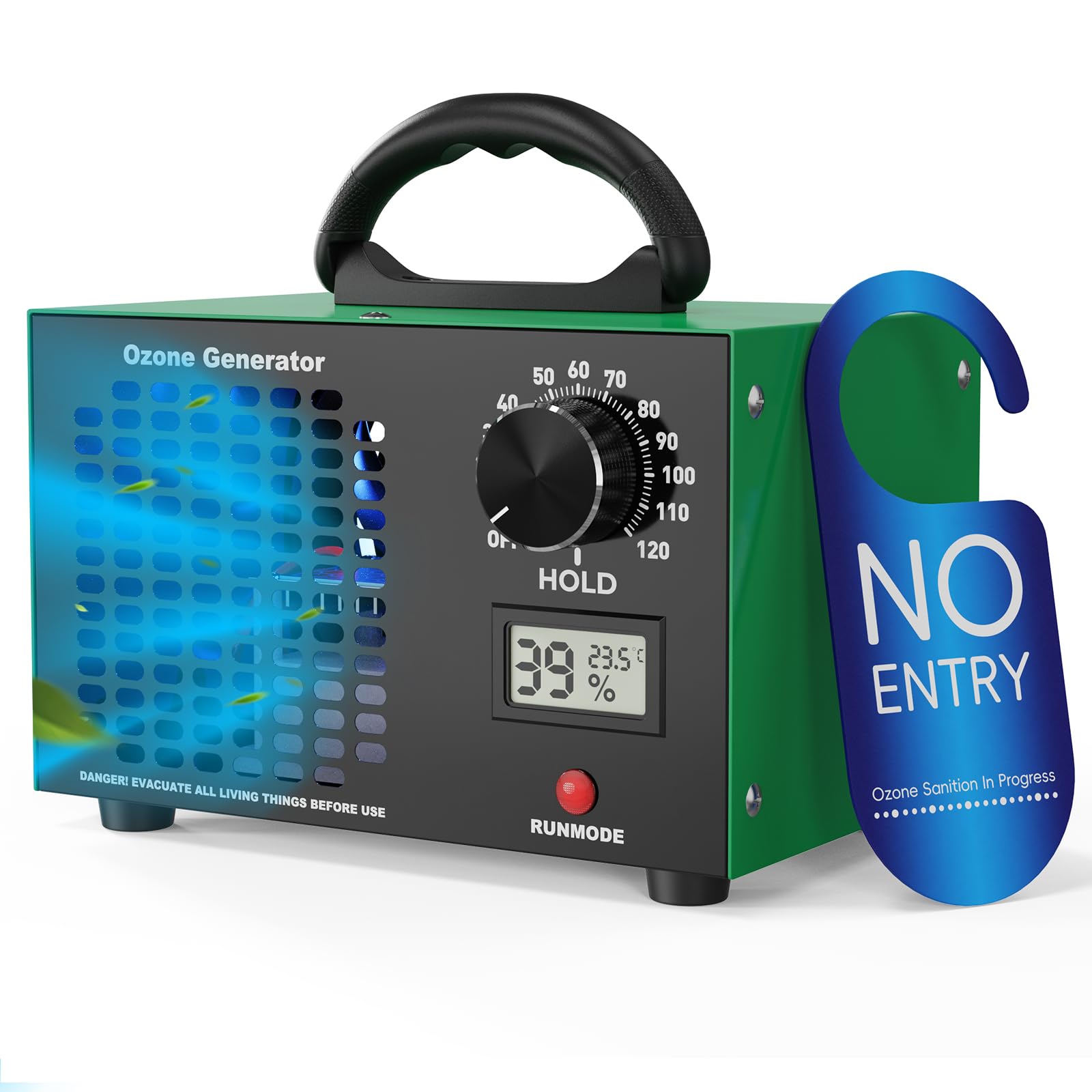 Ozongenerator 120000mg/h Ozongerät - 2-In-1 Ozon Luftreiniger,120-Minuten-Timer,Mit Temperatur- und Feuchtigkeitsanzeige,Ozonisator Industrieller O3 für Auto Wohnung Hotels Küche und Haustiergerüche