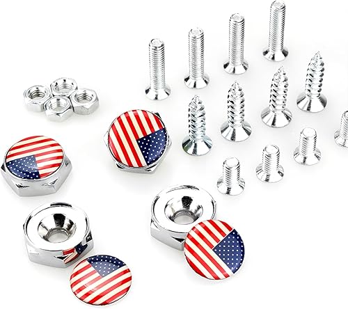 Miniatura 3 de BESULEN Kit de tornillos para matrícula de automóvil, 4 juegos de tapas de rosca antirrobo decorativas de bandera estadounidense, accesorios de
