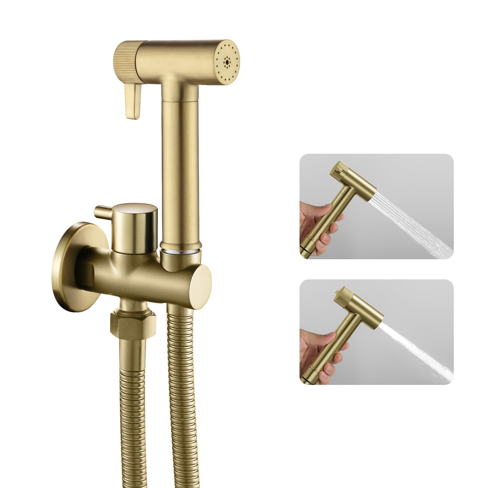 Doccetta per Bidet, 2 Modo de Agua Doccia Bidet, Non c'è Bisogno di Premere, Doccino per Bidet con Supporto e Tubo Flessibile, Adatto per L’igiene Personale/Pulizia del Bagno, Ottone