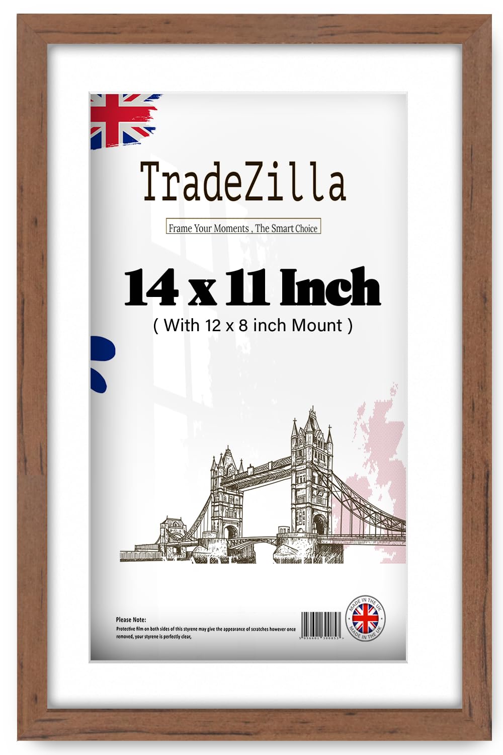TradeZilla | Classy Walnut 35.56 cm x 27.94 cm with 30.48 x 20.32 cm White Mount MDF Poster Frame for Family Photos Rectangle Wall Decoration [ Walnut ]