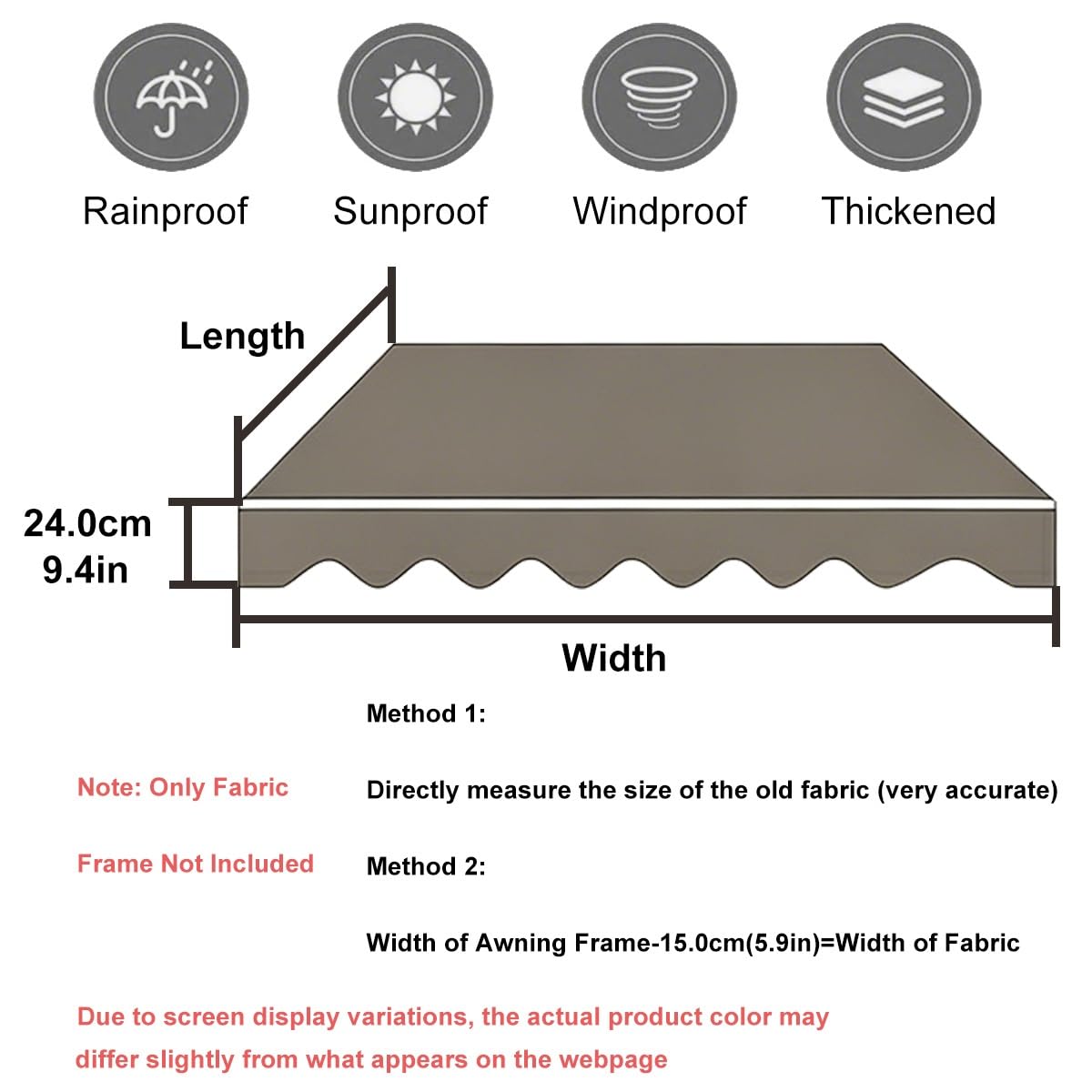 Générique Extérieur Tissu de Remplacement pour Auvent, Rétractable Tissu Imperméable 290 330 410 500 640 cm, Couverture d'auvent Indéchirable pour Terrasse Jardin Balcon(Coffee)