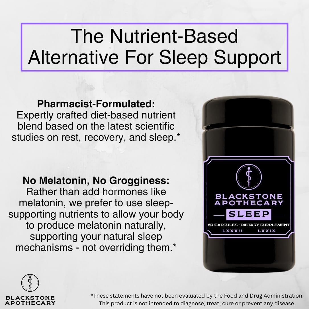 Sleep Supplement - Nutrient-Based - Magnesium Glycinate, L-Theanine, GABA, Active B6 (P5P), Zinc Glycinate - in Black Glass Jar - Natural Lavender Scent - by Blackstone Apothecary