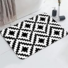 Bathroom Mat, Non-Slip Super Absorption Bath Carpet with Rubber Backing, Fit Under Bathroom Doormat Floor Rugs for Shower Buthtub,17"x24",Geometric Grid Black and White