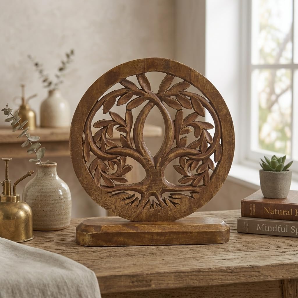 VANIYA CRAFTS® Wooden Carved Handmade Engraved Table Decor Tree Shape Table Sculpture Home Decor Statue for Living Room, Bedroom, Office Desktop, Cabinets
