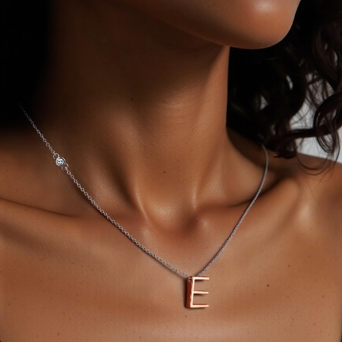 Valentine‘s Day Gift for Her - Personalized Initial Necklace with Elegant Two-Tone Design | 18K Rose Gold Plated Letter Pendant on a Shiny Silver-Tone Chain, Cubic Zirconia | Dainty Adjustable Jewelry - Image 4