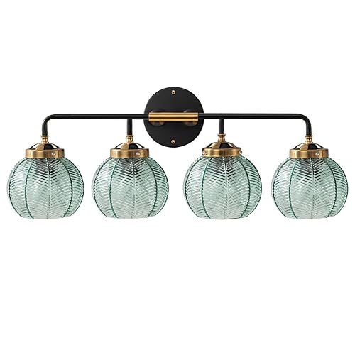 4-Lights Bathroom Light fixtures Glass Vanity Light Green Bathroom Sconce