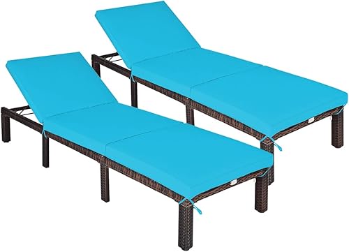 Miniatura 9 de COSTWAY Sillón reclinable de ratán para exteriores, 2 piezas, ajustable, acolchado, color rojo