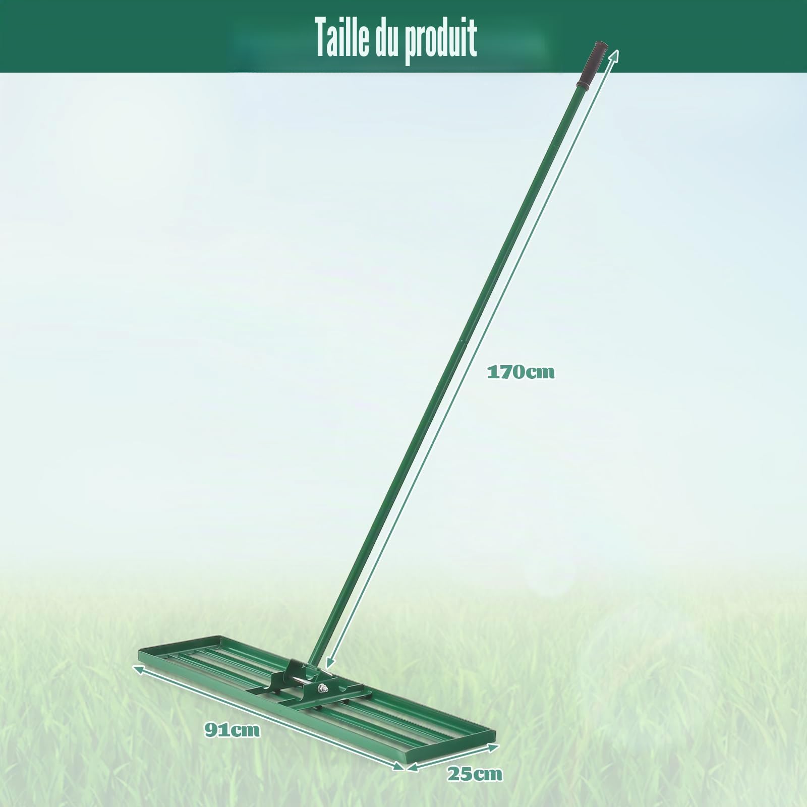 SOARS Râteau de Nivellement de Pelouse 91 X 25 CM, Râteau de Jardin avec Poignée Ergonomique Antidérapante de 170 CM, Fabriqué en Métal de Haute Qualité, pour Jardin, Cour, Terrain de Golf