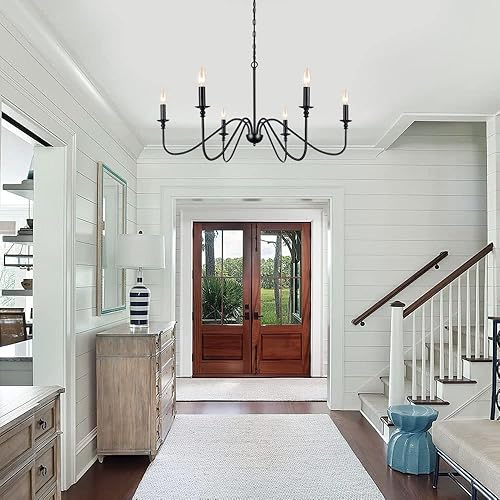 Miniatura 2 de Candelabro de hierro con 6 luces, color negro, estilo granja, clásico, para cocina, isla, comedor, sala de estar, vestíbulo, granero