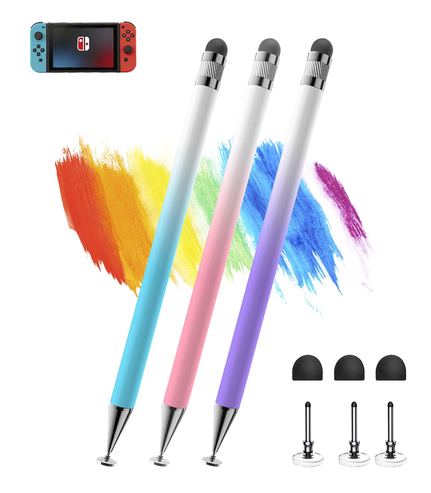 Stylus(3pcs), 2-in-1 Stylus Pen for Touch Screen, High Precision & Sensitivity Universal Tablet Pen for iPad Pencil, Compatible with iPad/iPhone/Android/Samsung, All Touch Screens (Pink Blue Purple)-image-42