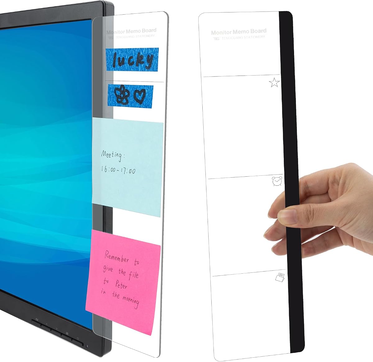 Office Supplies for Women Men 2pcs Monitor Memo Board with Functional Areas | Computer Monitor Memo Board Computer Sticky Note Holder