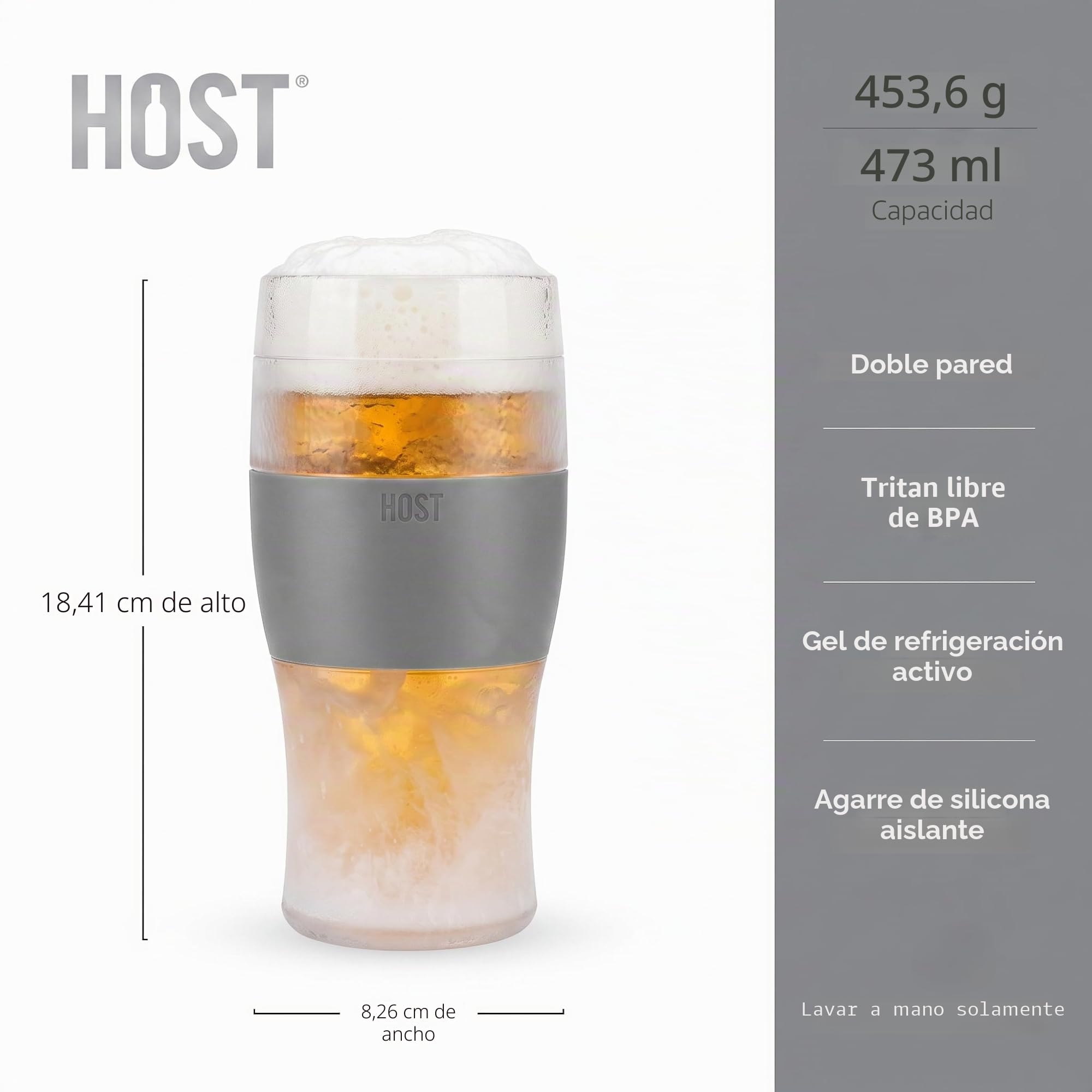HOST 3309 - Vasos de cerveza (2 unidades, cristal, 473 mililitros), color gris