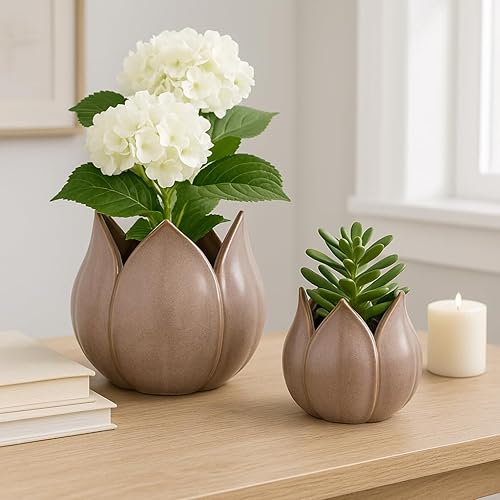 Flower Pots for Home Decor – Ceramic Petal Shaped Planters