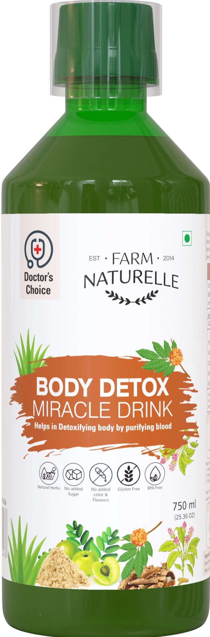 Farm Naturelle - Body Detox Miracle Drink - 750ml | Support in Purifies Blood, Detoxifies Body | Help in Natural Detox Elixir for Complete Body Cleansing | 100% Natural Ingriediants | 15 Days Pack (B0CVH3N9W4) Amazon Price History, Amazon Price Tracker