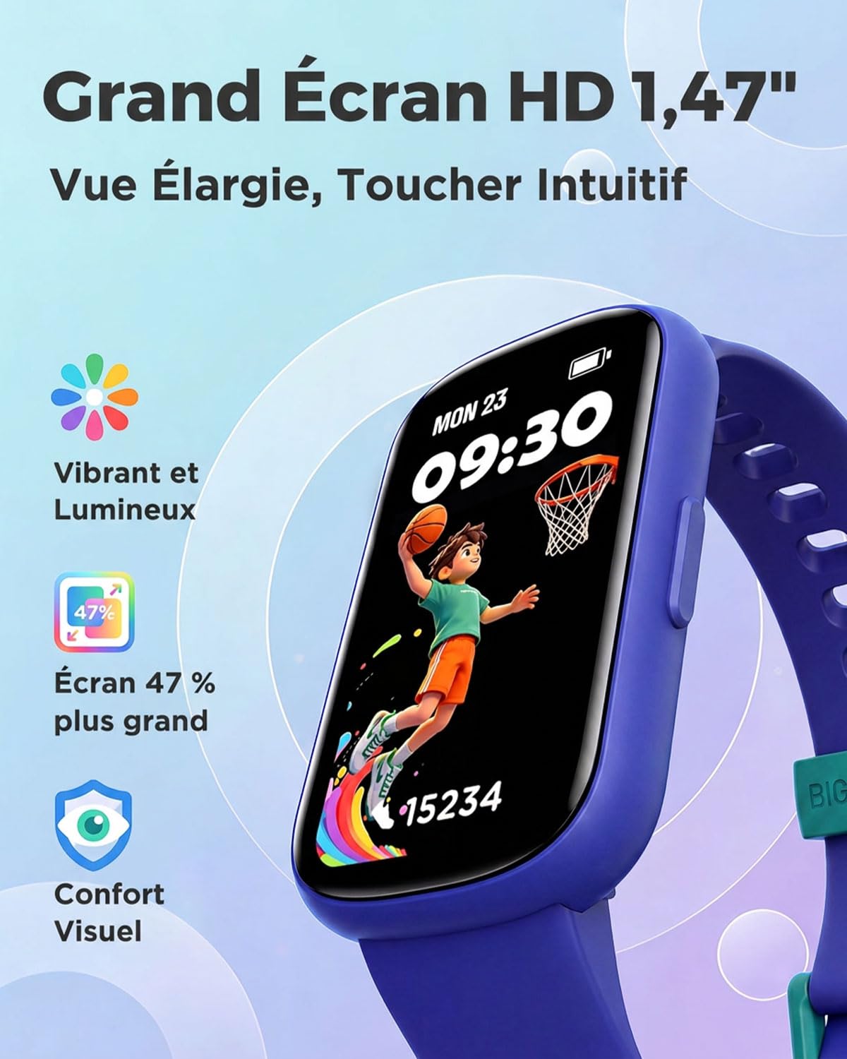 BIGGERFIVE Vigor Plus Montre Connectée Enfant Tracker d'Activité 5-15 Ans