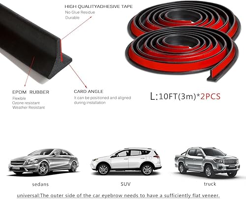Miniatura 6 de Guardabarros universales, 9.85 pies x 2 piezas, ajuste de arco de rueda de coche, extensión universal de la defensa de la rueda del coche, bengalas