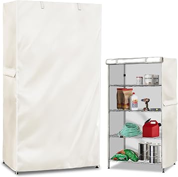 Storage Shelf Cover,Outdoor Heavy Duty 600D 48W x 24D x 72H Dustproof Waterproof Shelf Covers for Wire Shelving,Storage Rack Cover with Zipper,White