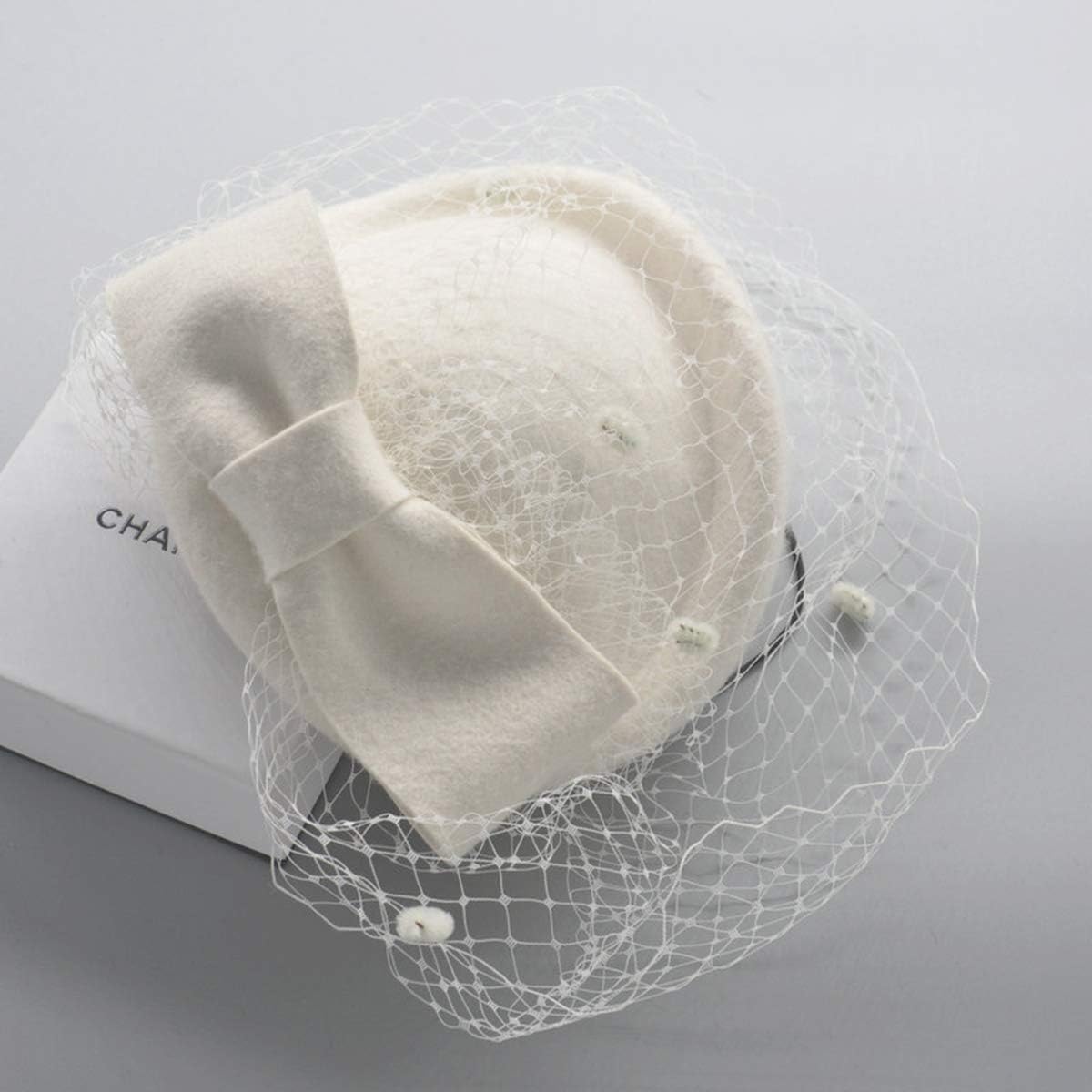 Z&X British Vintage Wool Felt Pillbox Hat Ladies Church Derby Winter Fascinator Hat Veil Flower Fedoras - Image 3
