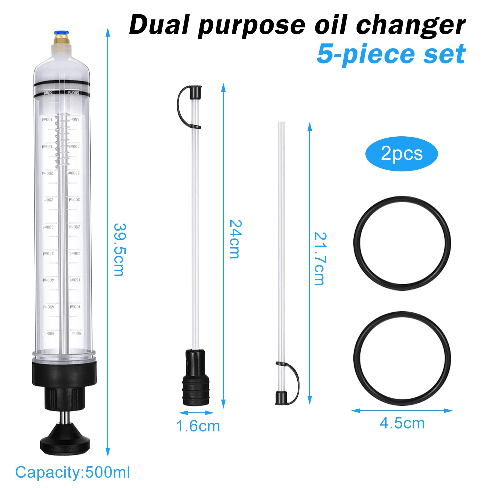 5 X Seringue a Huile 500ml Huile Aspiration Seringue Pompe d'Aspiration et de Remplissage de Fluide Seringue a Huile Pompe Huile Vidange pour Automobile, Extracteur de Liquide Polyvalent