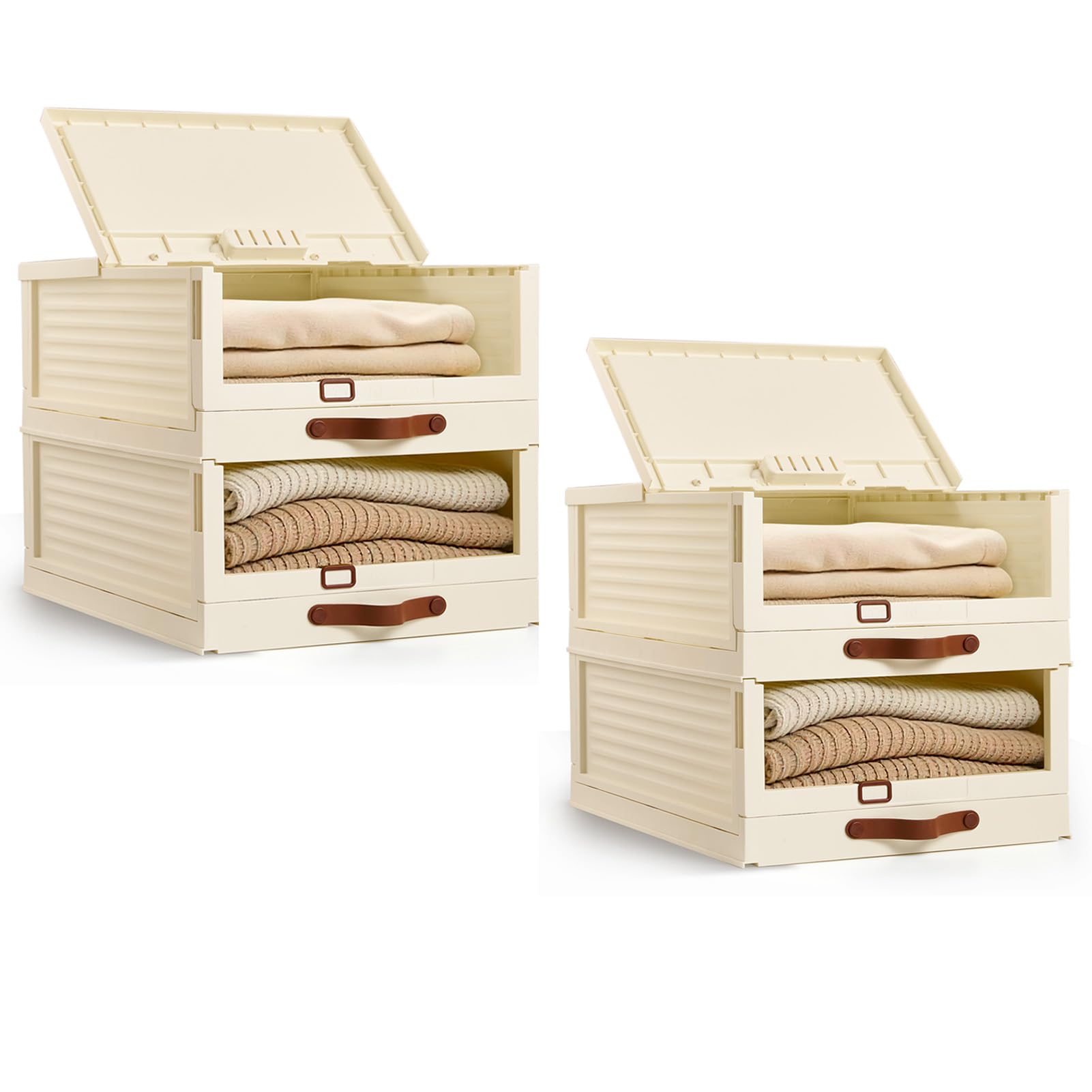 Questo Set di Organizer per riporre Oggetti - Cassetti impilabili in plastica di Medie Dimensioni con Coperchio a ribalta, Facili da estrarre per Armadio, Camera da Letto, Lavanderia