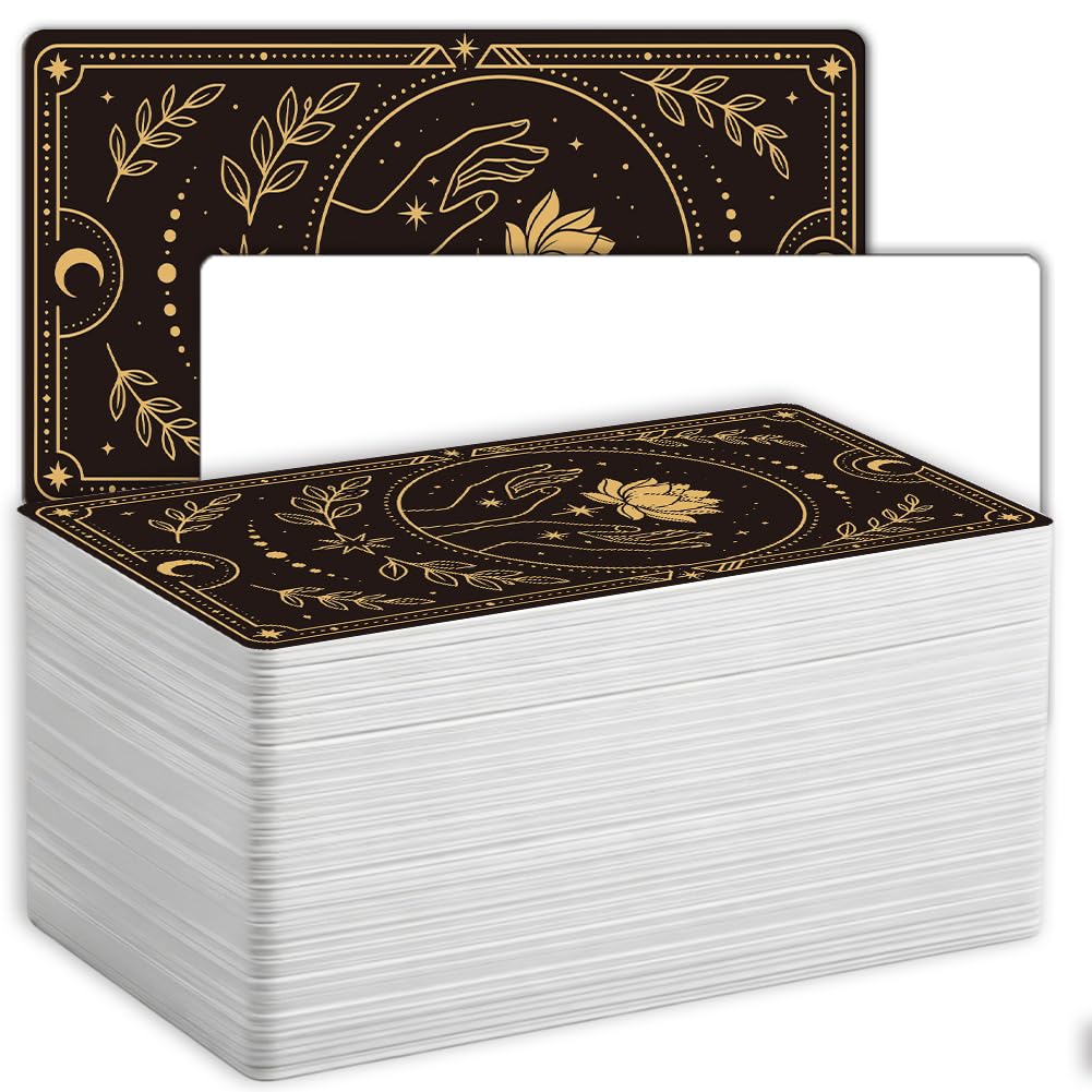 PRESSINART 100Pcs Blank Tarot Cards with Design on Back 2.71 x 4.72 Inch, DIY Playing Cards to Write On with Black Gold Lotus Hand Design Oracle Deck for Tarot Practice Divination Reading Craft Kit
