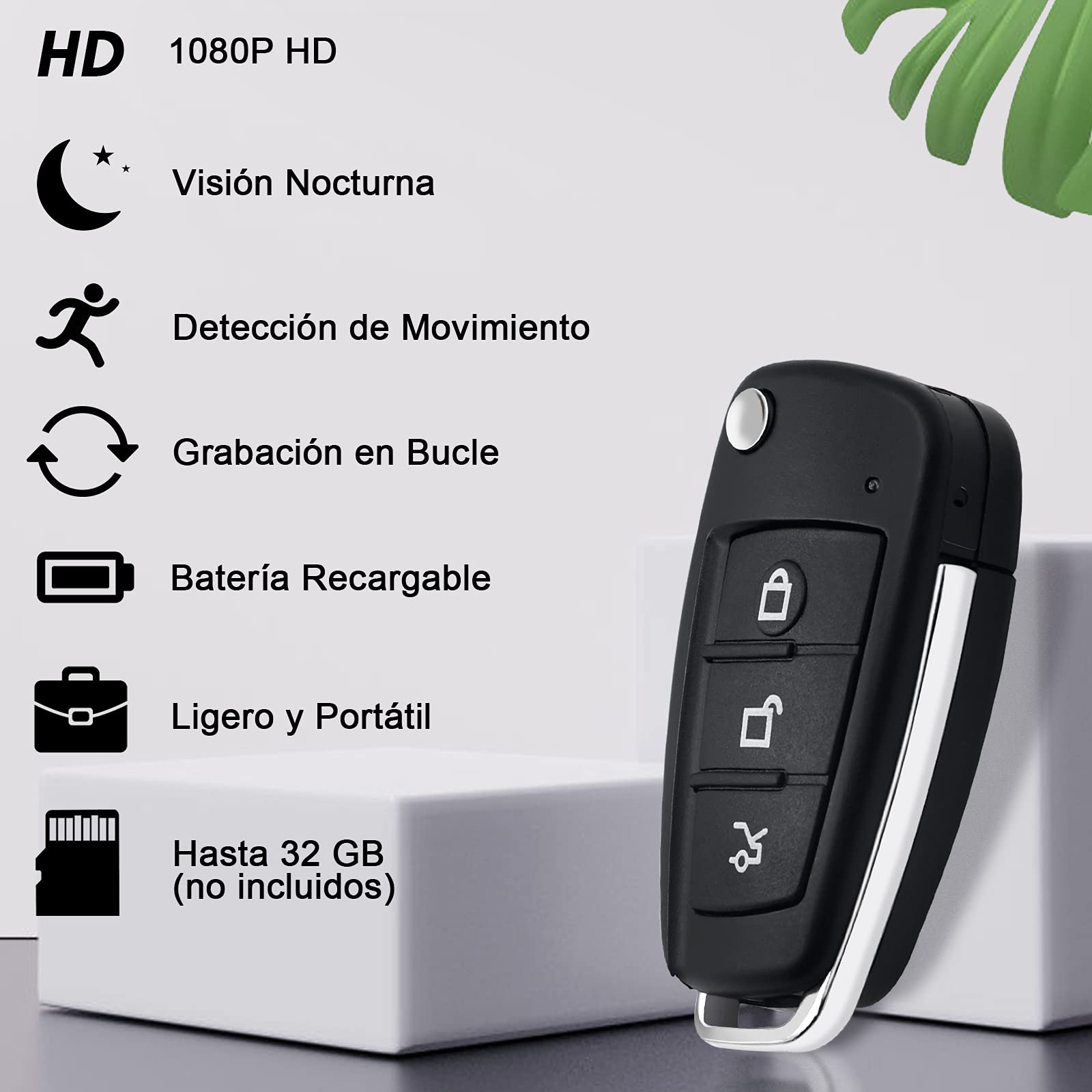 Mini Cámara Espía, Camara Oculta Llave de Coche, Camaras Espias Camufladas Llavero 1080P HD, Cámara de Seguridad Visión Nocturna Detección de Movimiento