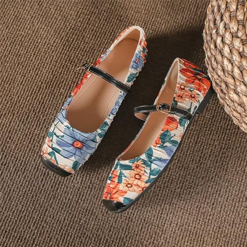 Stunner Women's Black Flats Fashion Square Toe Flat Shoes Soft Slip On Mary Jane Flats Flower 40(8) 23