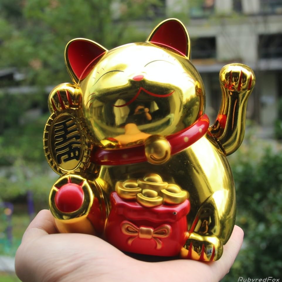 FTVOGUE Energía Solar Maneki Neko LuckyCat Fortuna Bienvenida Agitando el Brazo Paw Up Perezoso Acostado Riqueza Fortuna Gato Hogar Tiendas Coche Feng Shui Decoración Blanco(01