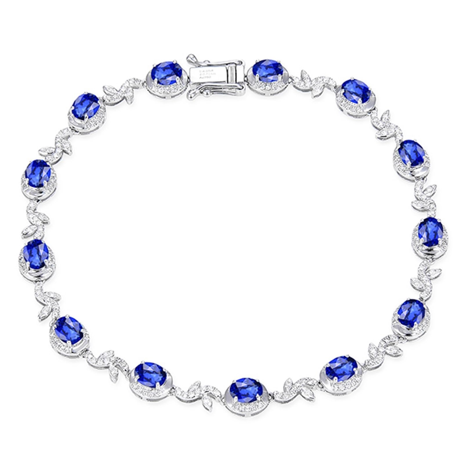 Bracciale di Oro Bianco 750/585/375 Donna, Bracciale Donna Zaffiro 5ct 16-20 cm con Diamante, Braccialetto da Sposa Matrimonio