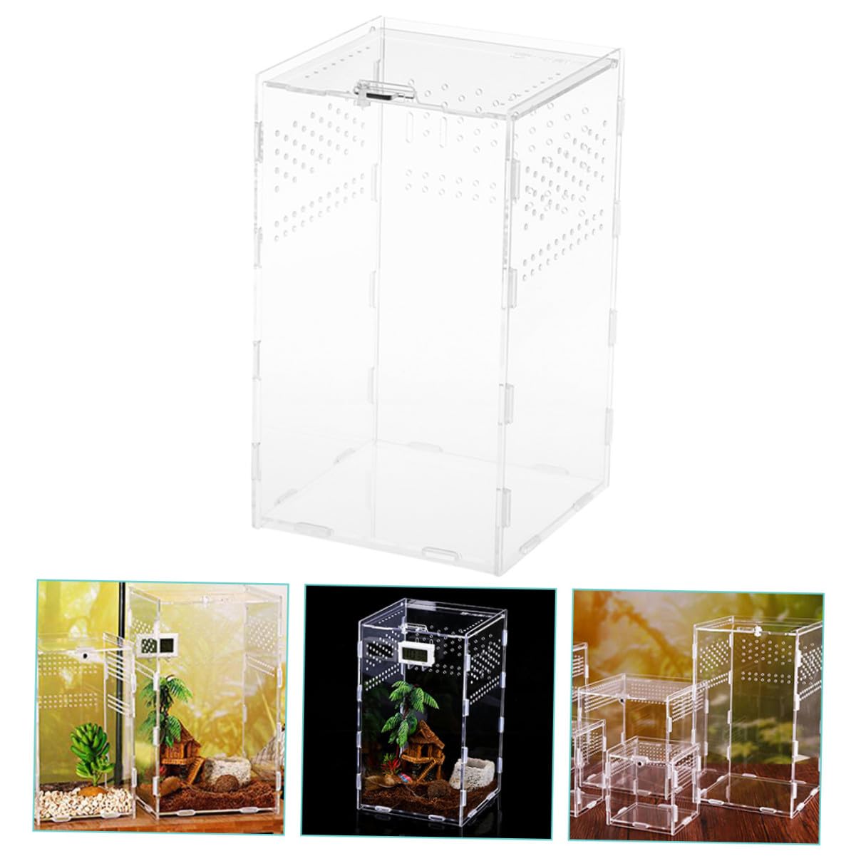 SEWACC Transparenter Reptilien Haustierbehälter Acryl Terrarium Zuchtbox 15x15x25cm für Reptilien Amphibien Beobachtung