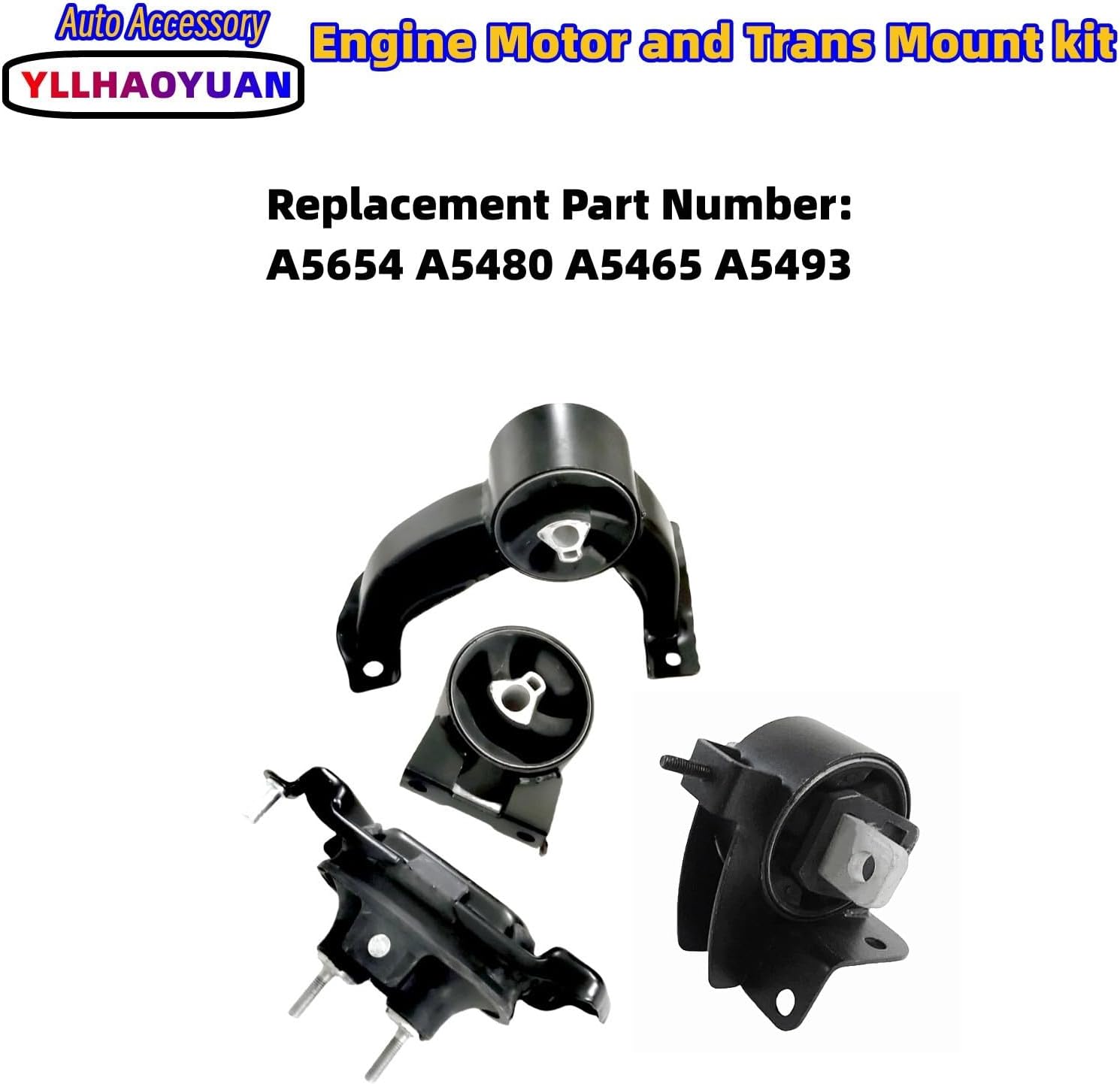 Complete Set of 4 Motor Mounts for 2008-2010 Chrysler Town & Country Grand Caravan 3.3L 3.8L 4.0L - Replaces A5654, A5480, A5465, A5493 - Fixes Engine Vibration