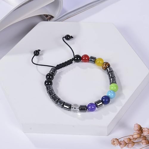 Miniatura 7 de Brazalete GelConnie de piedras de lava, 7 chakras, 0.32 pulgadas, piedra natural, para curación, alivio del estrés, yoga, ansiedad, aromaterapia,