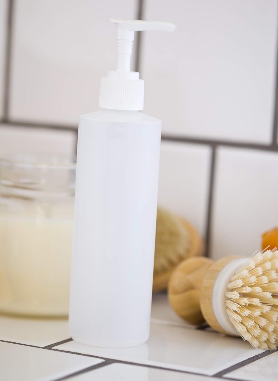 Clear Natural Large Refillable Plastic Squeeze Bottle with White Lotion Pump Dispenser 8 oz - (12 Pack)
