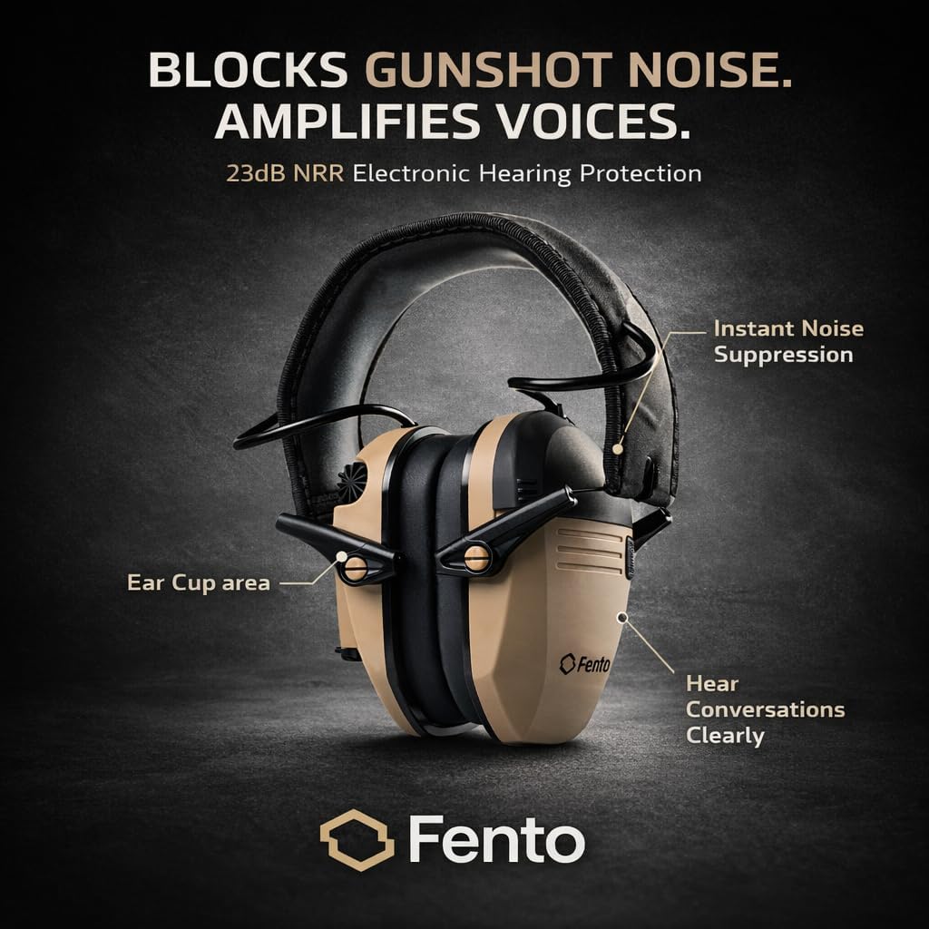 Electronic Shooting Ear Protection - 23dB Noise Reduction Ear Muffs for Gun Range & Safety - Enhanced and Adjustable Hearing Protection for Hunting, Sports, & Indoor/Outdoor Range Use by Fento - Image 2