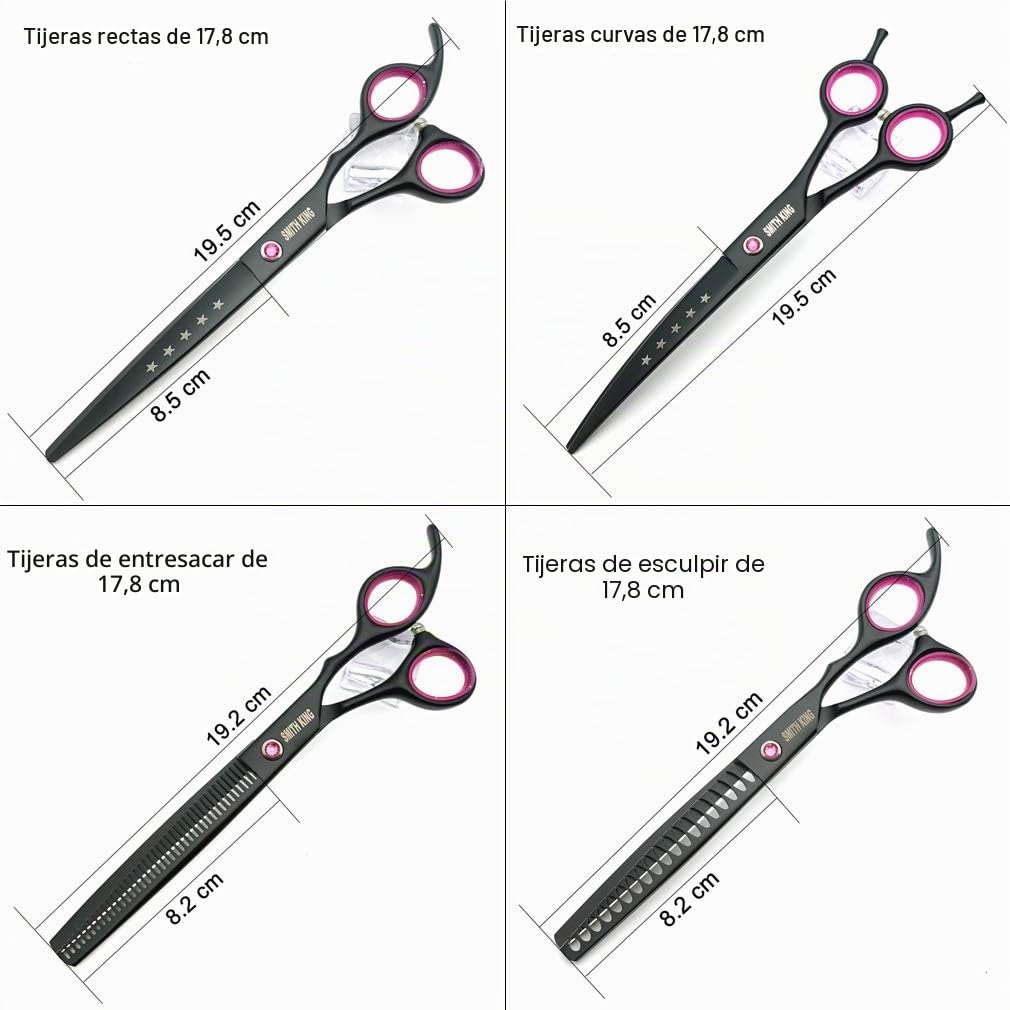 SMITH King - Juego de Tijeras para el Cuidado del Perro de 7,0 Pulgadas - Rectas, Adelgazamiento y Curvas, Chunker y Peine - 5 Unidades