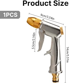 High Pressure Car Wash Gun,Metal Garden Hose Spray Nozzle with Brass Head,4 Spray Patterns Adjustable Water Flow,Heavy Duty Watering Gun for Cleaning Car,Patio,Window