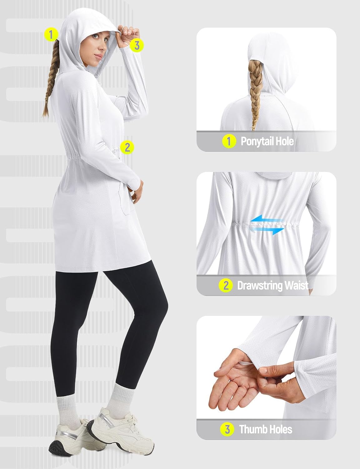 baleaf Women's UPF 50+ Long Jacket UV Sun Protection Hoodie Rash Guard Cooling Lightweight Cover Up SPF Swim Beach Athletic - Image 6