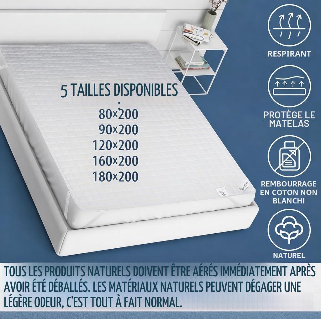 FAM Home Protege Matelas 160x200 cm Coton Housse Hypoallergénique Respirant