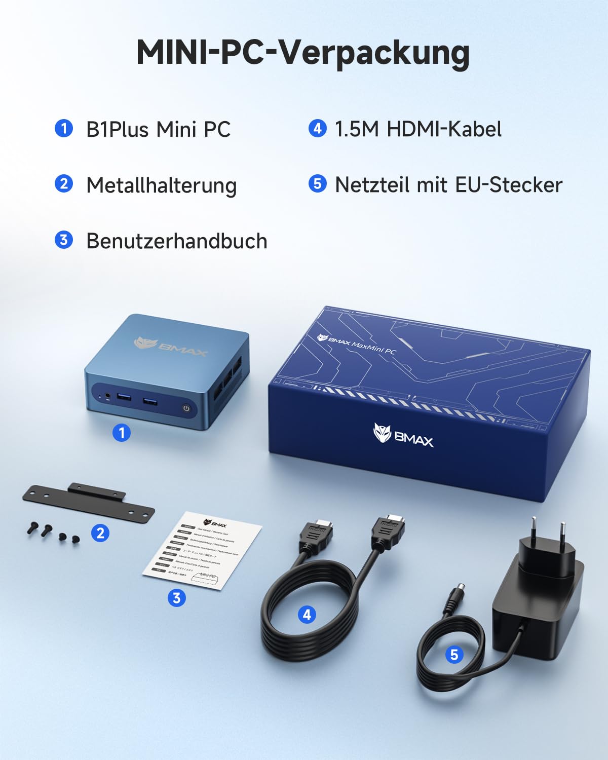 BMAX Mini PC Intel Celeron J3355 mit Win 11 Home, 6GB LPDDR3 + 128GB eMMC Mini Desktop Computer Micro PC Dual HDMI 4K@60 Hz RJ45 Gigabit Ethernet WiFi5 BT USB x4 für Business/Büro, Daily Use
