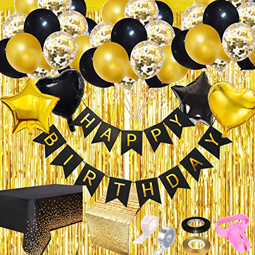 Black and Gold Birthday Party Decorations Kit for Adults 44 Pcs, Party Supplies