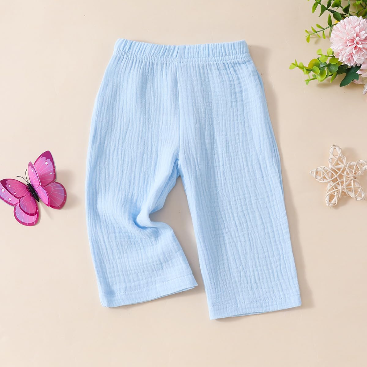 Conjunto Verano para Niñas Pequeñas Color Liso/Cuadros Sin Mangas Con Volantes Camisetas y Pantalones Anchos de Lino Ropa Infantil de Primavera - 3